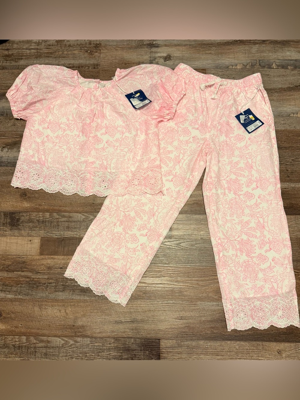 Roller Rabbit Pink Floral Kids Pajama Set NWT Top Small Bottom Medium